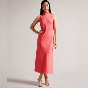 Ted Baker London Eleanar midi dress sleeveless cowl neck coral size 2 NWT
